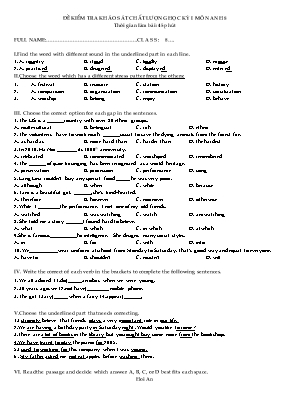 Đề kiểm tra khảo sát chất lượng học kỳ I môn Anh 8